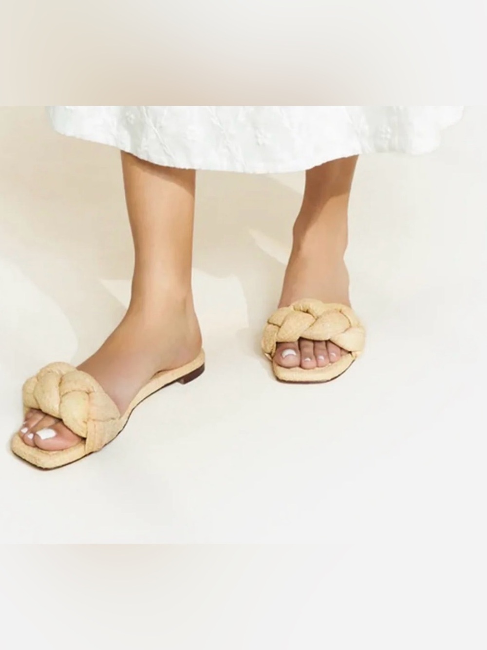 Loeffler Randal Woven Braided Slide Sandals in Beige